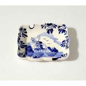 Vintage Delfts Blue Holland Mini Hand Painted Windmill Ashtray/Trinket Dish